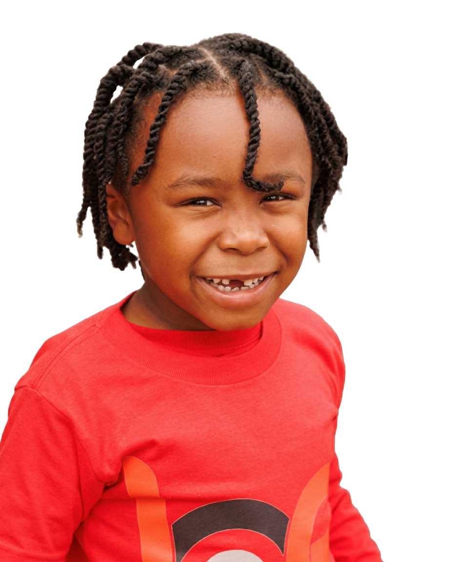 Smiling MBK Chicago scholar in red-cutout portrait
