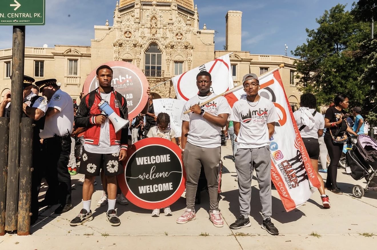 MBK Chicago welcome rally with flags